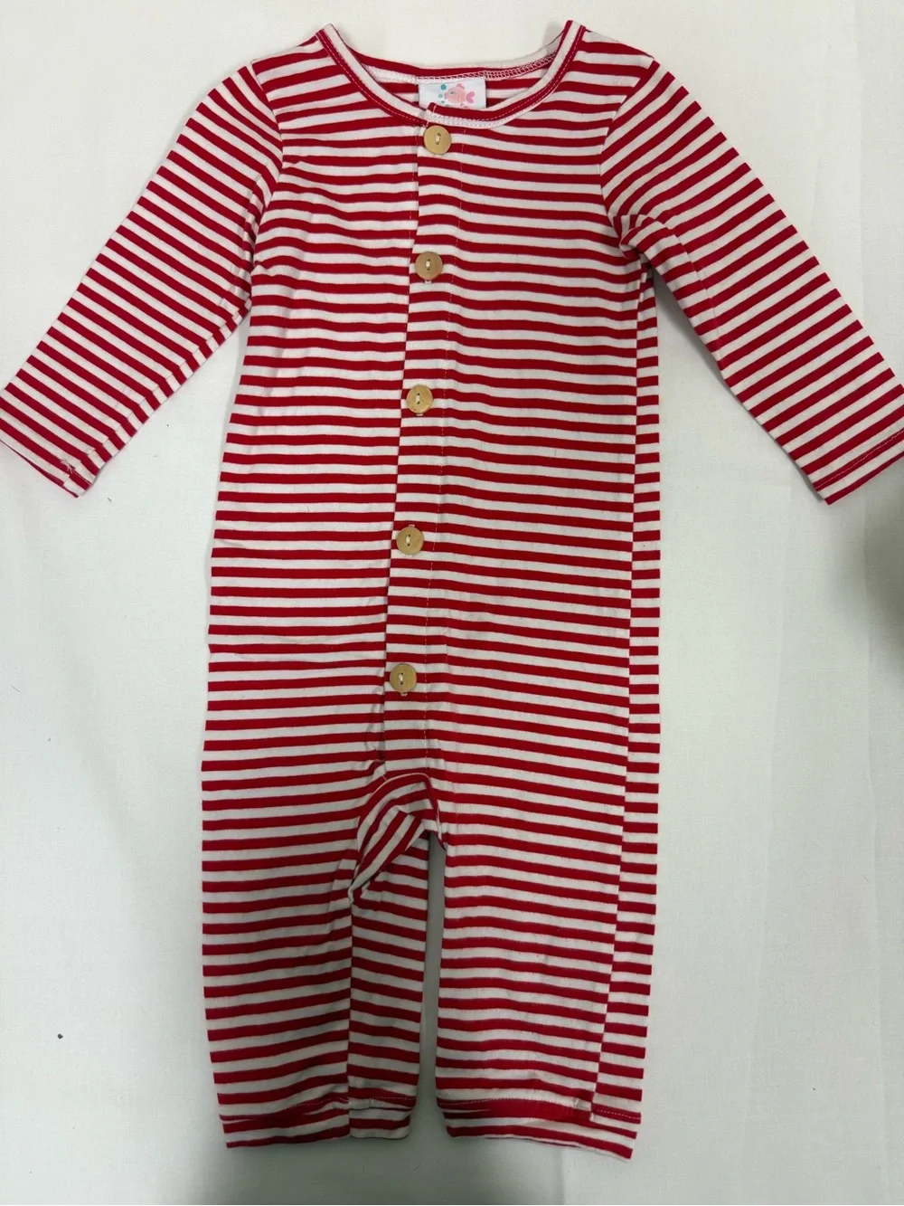 Striped Red & White Button-Front Baby One-Piece